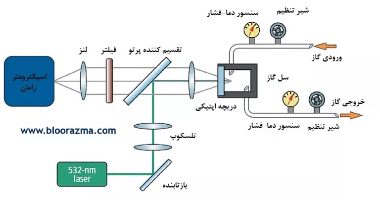 شماتیک کاربرد طیف سنج رامان به صورت درون خطی